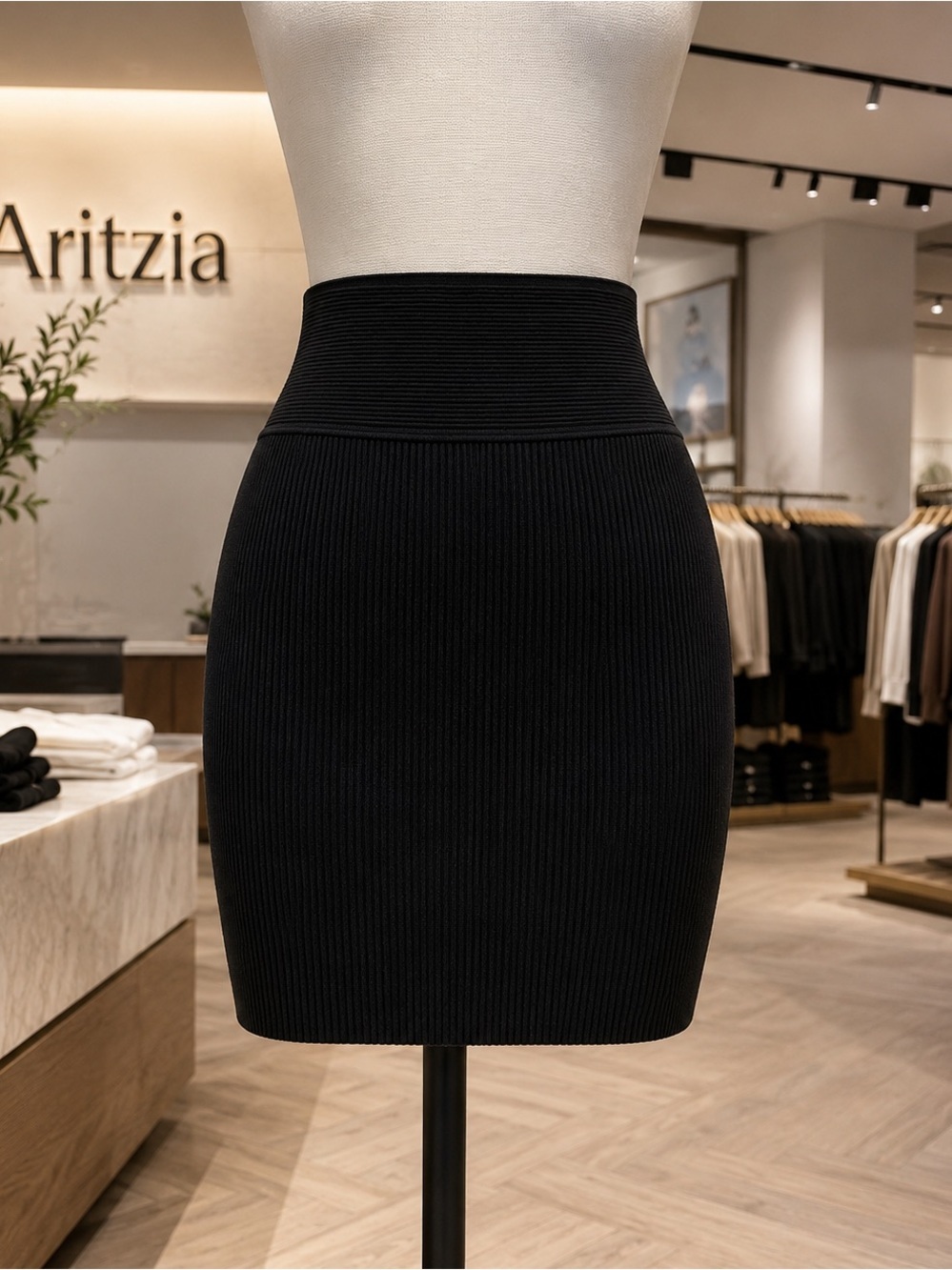 Babaton Aritzia Ribbed Knit Pencil Skirt Black High Rise Bodycon Stretch Size S